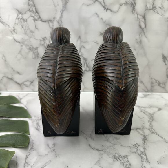 Austin Kinder Collection Sleeping Birds Bookends Sculptures Brown Brass Trim - Picture 6 of 11